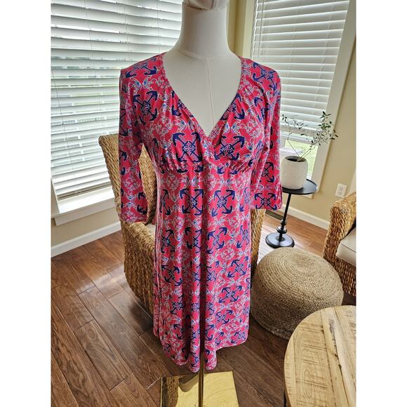 Spunk Wear Dresses & Skirts - Spunk Wear Pink Anchor Nautical Dress Women's M Nautical Stretch Performance
